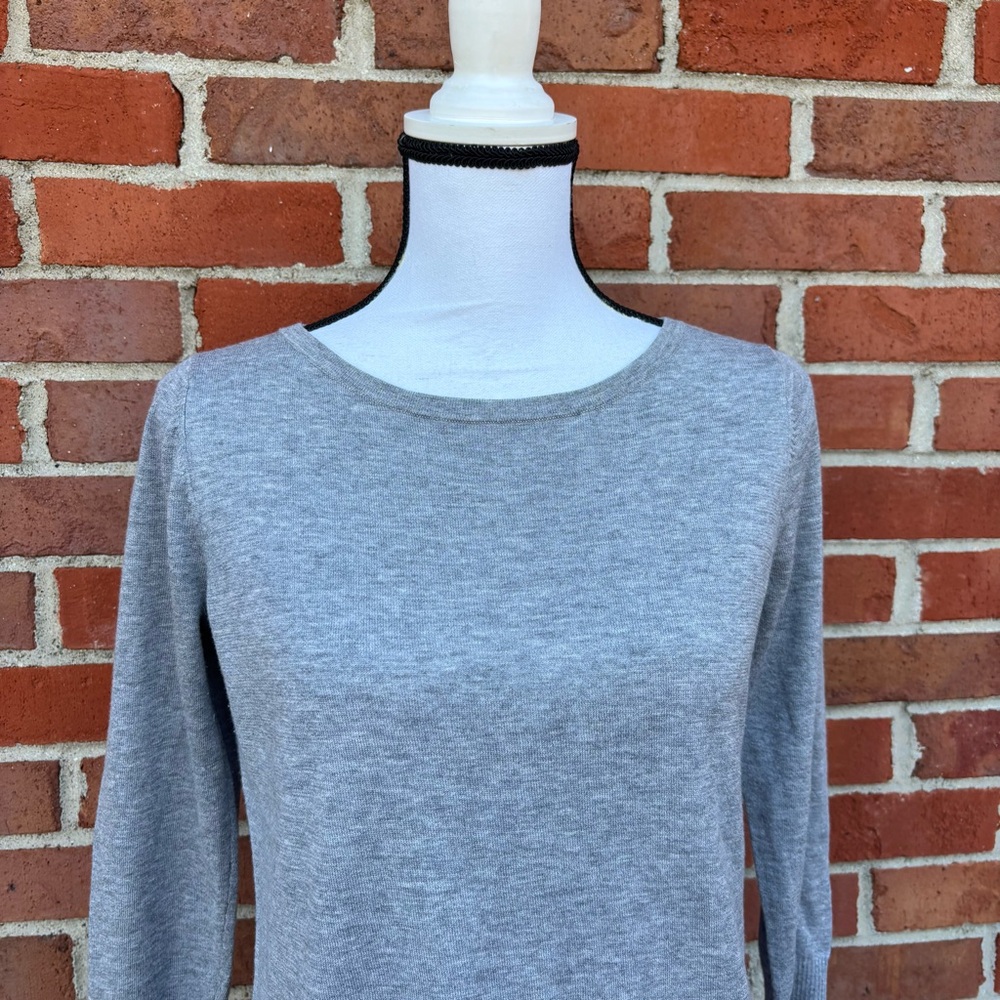 Loft Wool Blend Soft Gray Thin Knit Button Back P… - image 2
